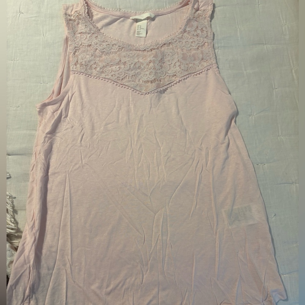H&M Pink Tank Top with Lace Detail